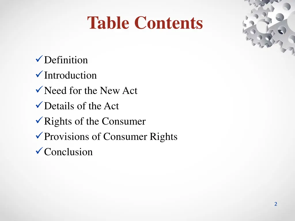 table contents