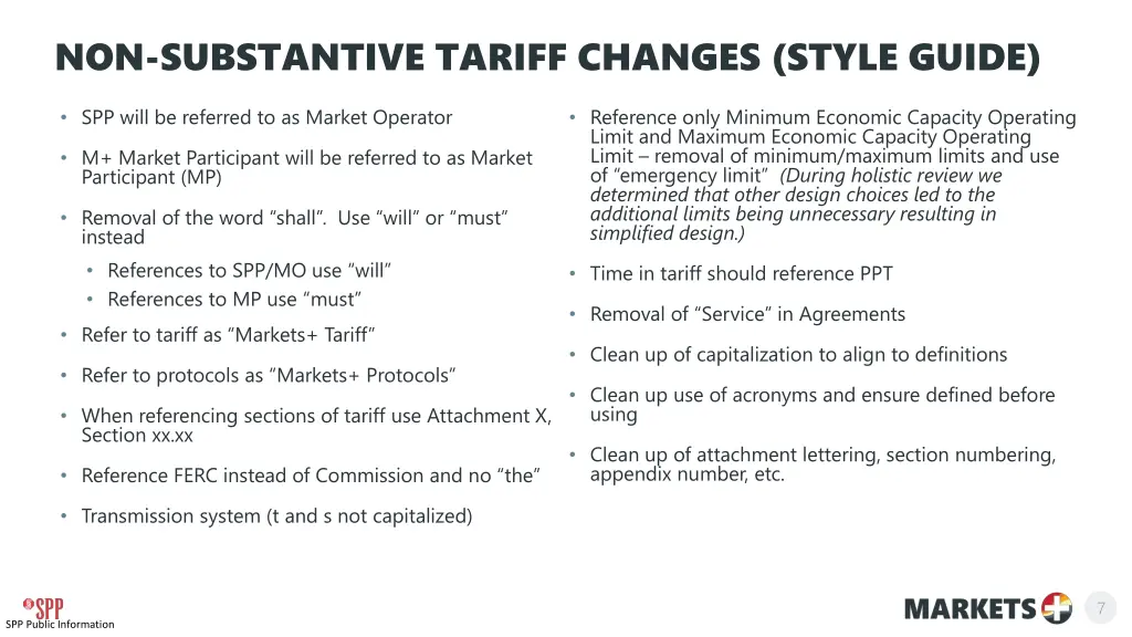 non substantive tariff changes style guide