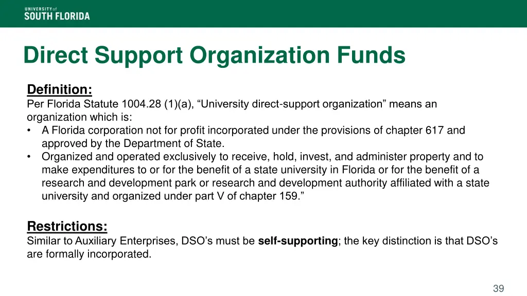 direct support organization funds