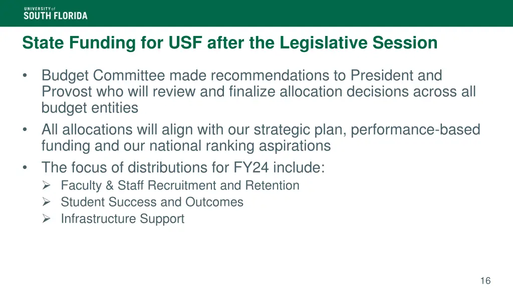 state funding for usf after the legislative