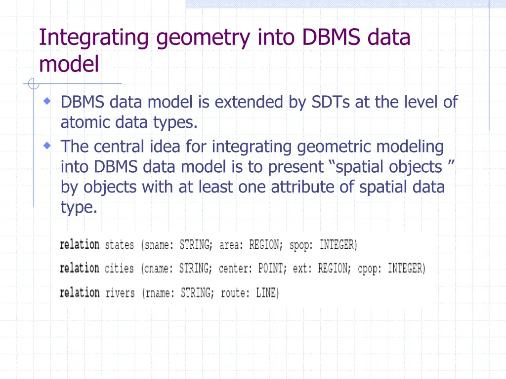 integrating geometry into dbms data model