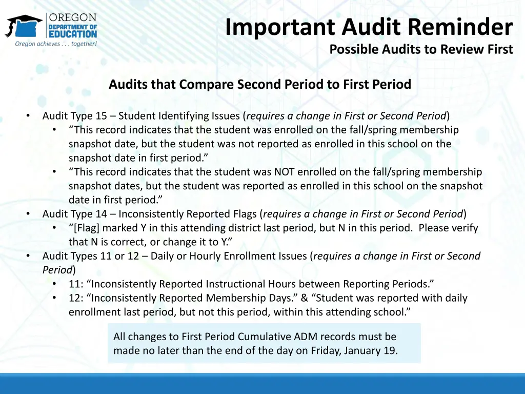 important audit reminder possible audits