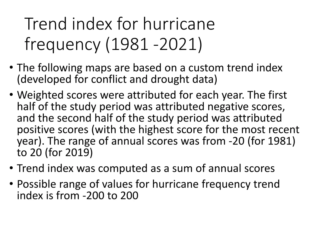 trend index for hurricane frequency 1981 2021