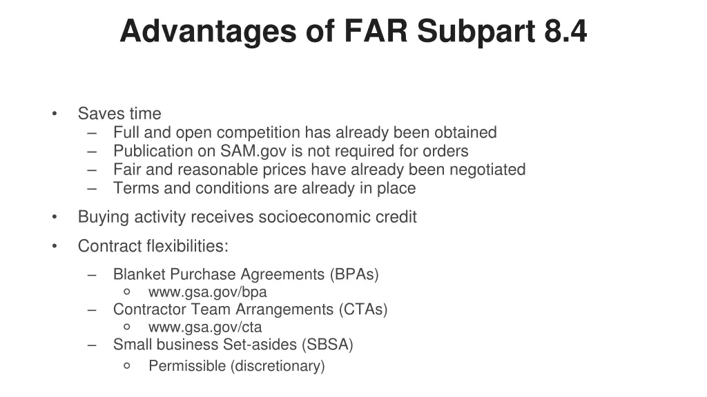 advantages of far subpart 8 4