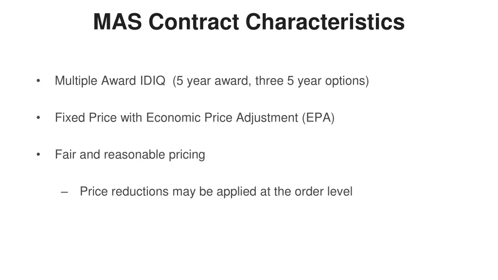 mas contract characteristics