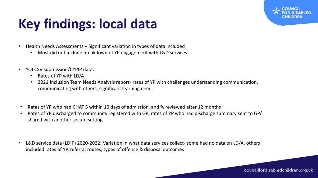 key findings local data