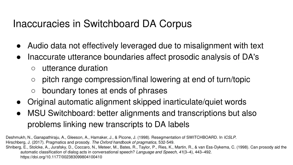 inaccuracies in switchboard da corpus