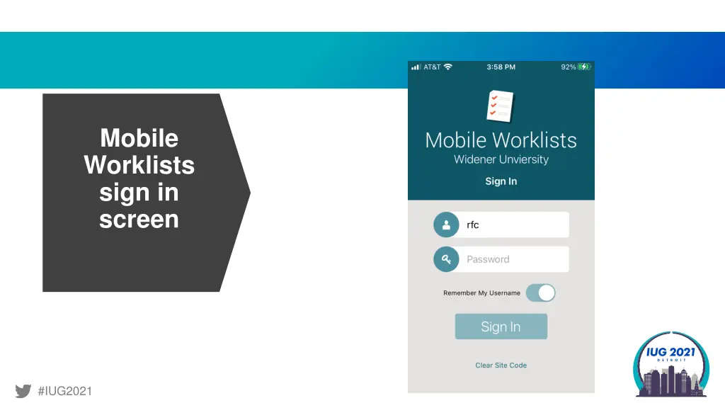 mobile worklists sign in screen