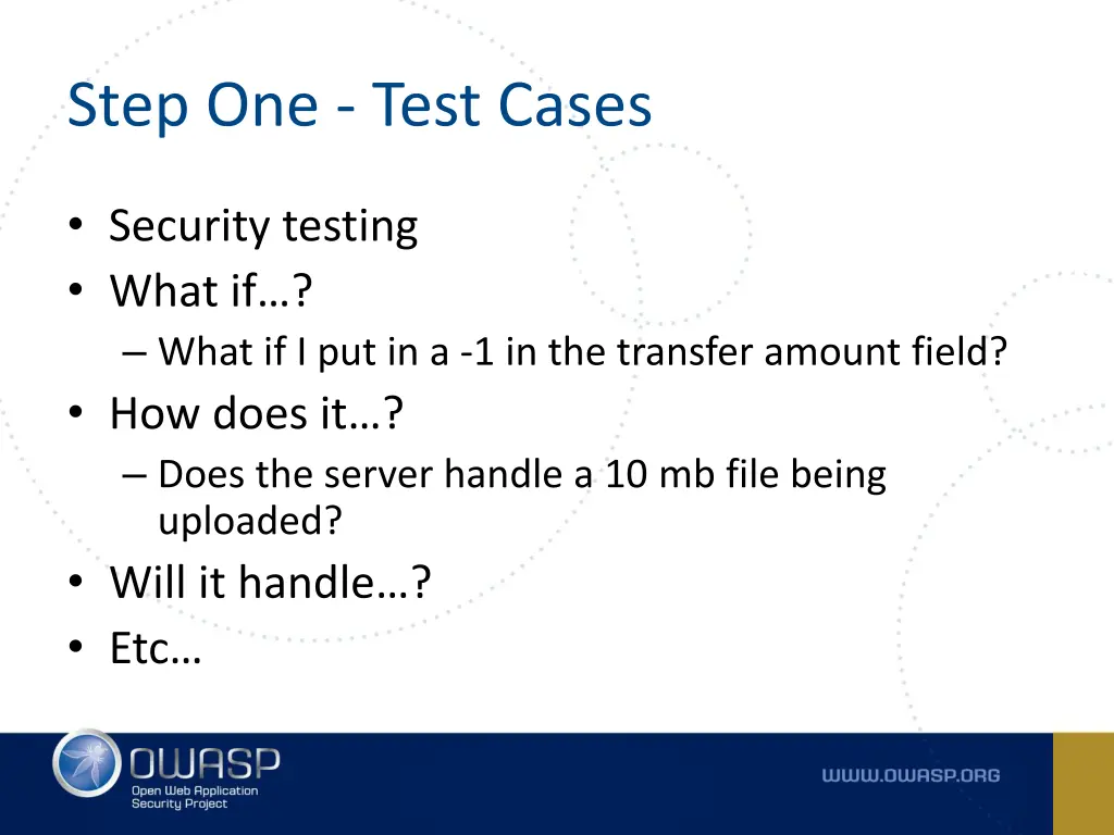 step one test cases