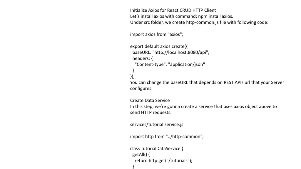 initialize axios for react crud http client