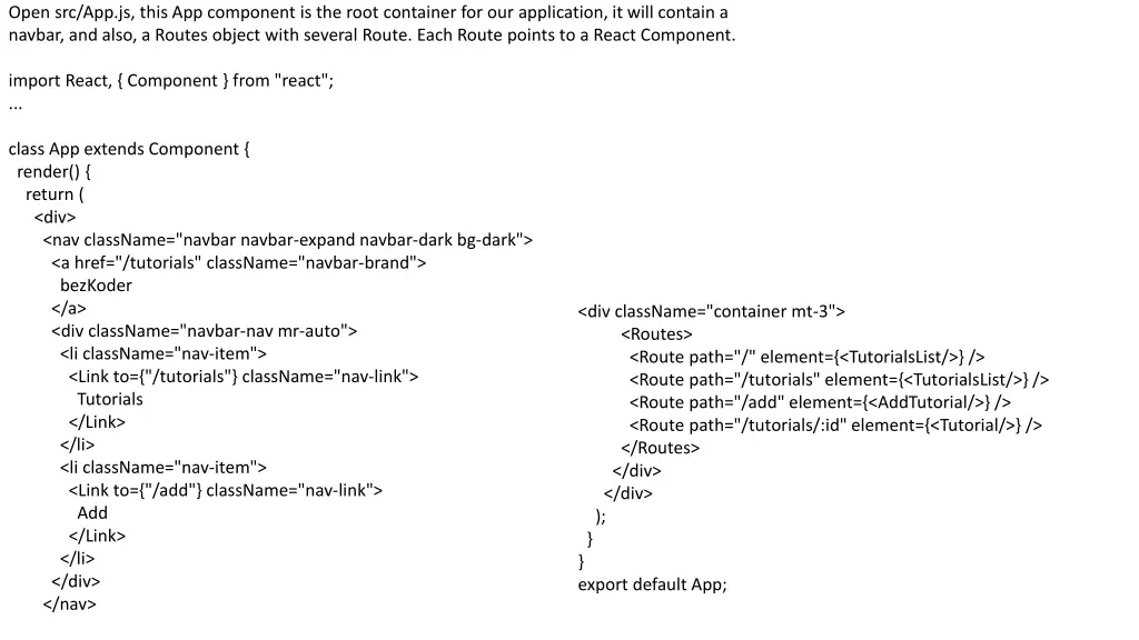 open src app js this app component is the root