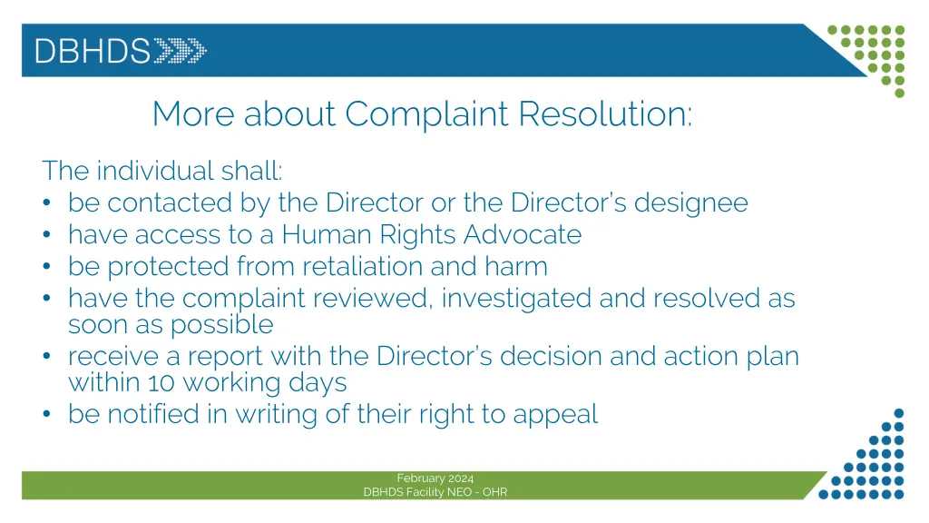 more about complaint resolution