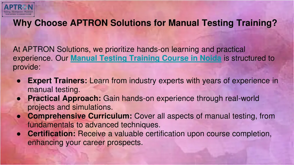 why choose aptron solutions for manual testing