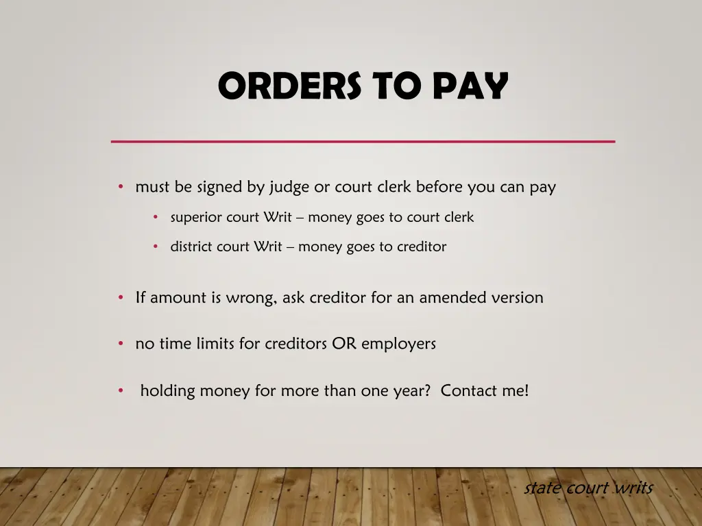 orders to pay