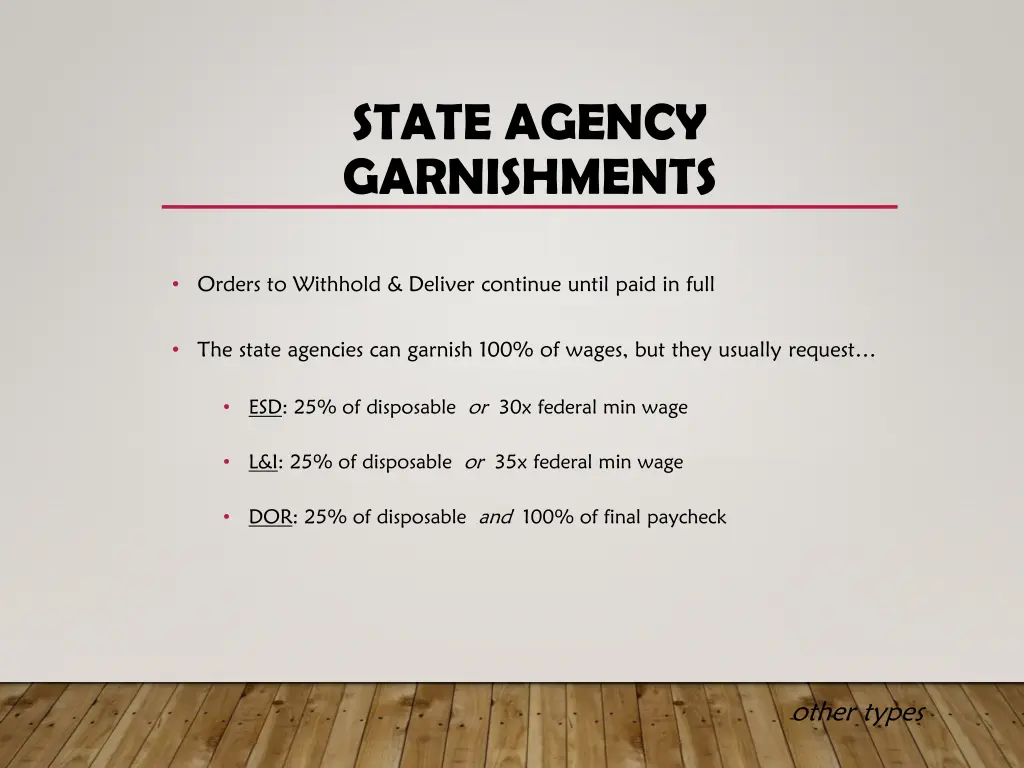 state agency garnishments