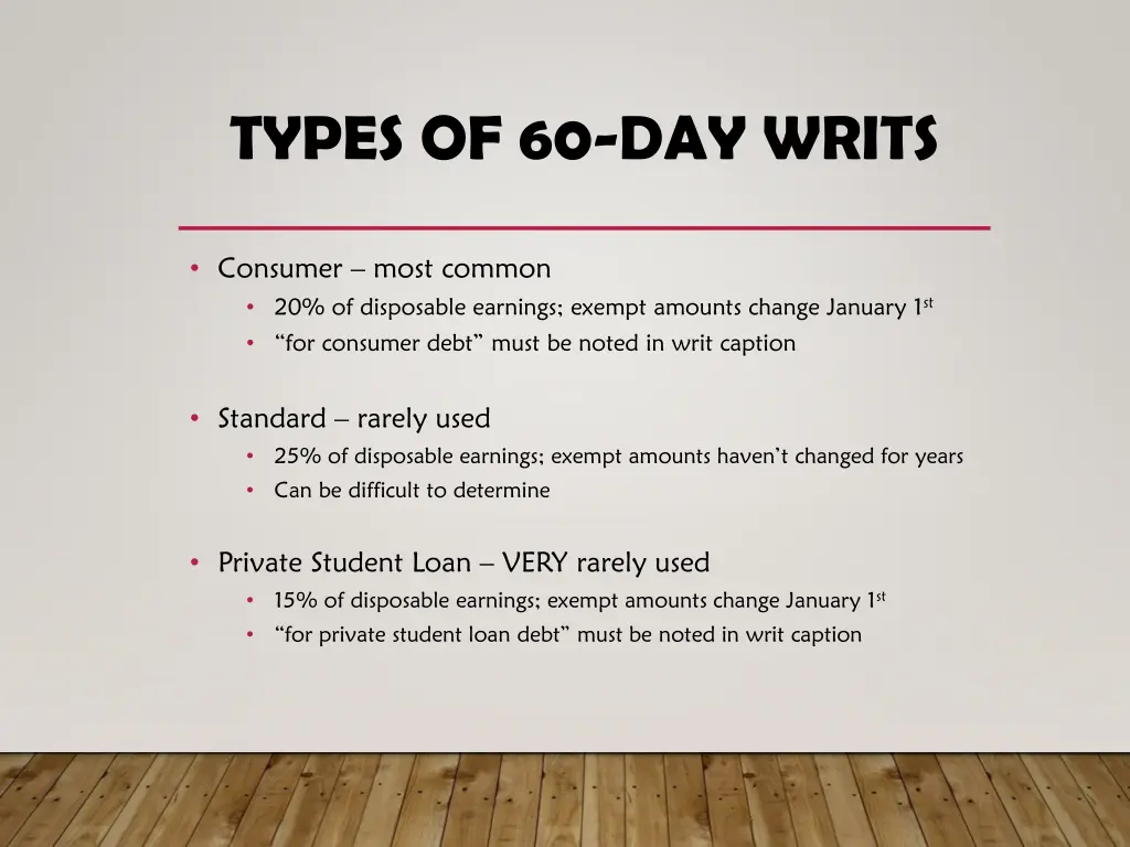 types of 60 day writs