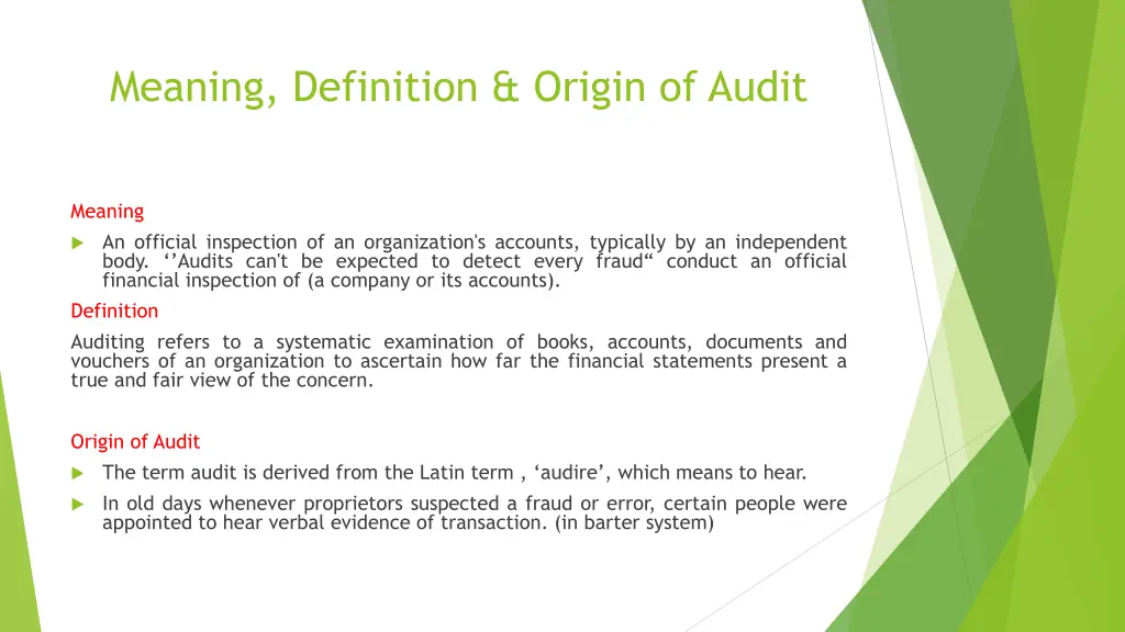 meaning definition origin of audit