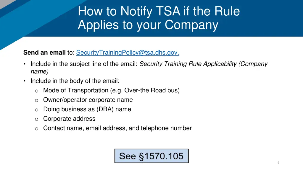 how to notify tsa if the rule applies to your