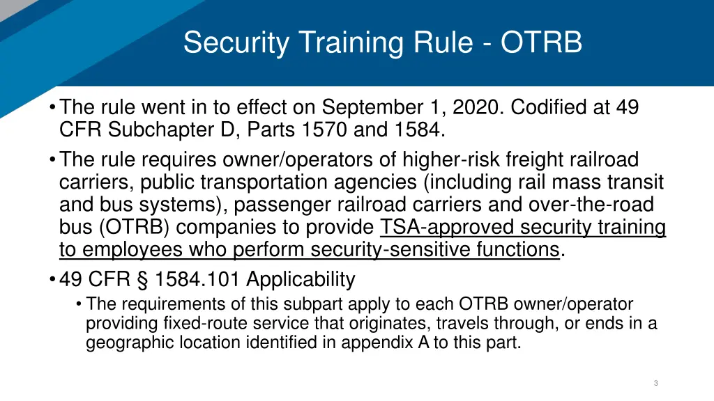 security training rule otrb