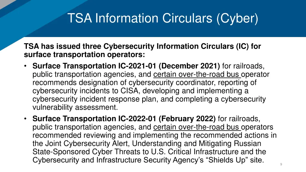 tsa information circulars cyber