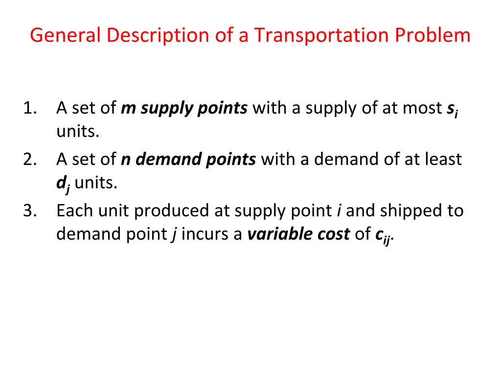 general description of a transportation problem