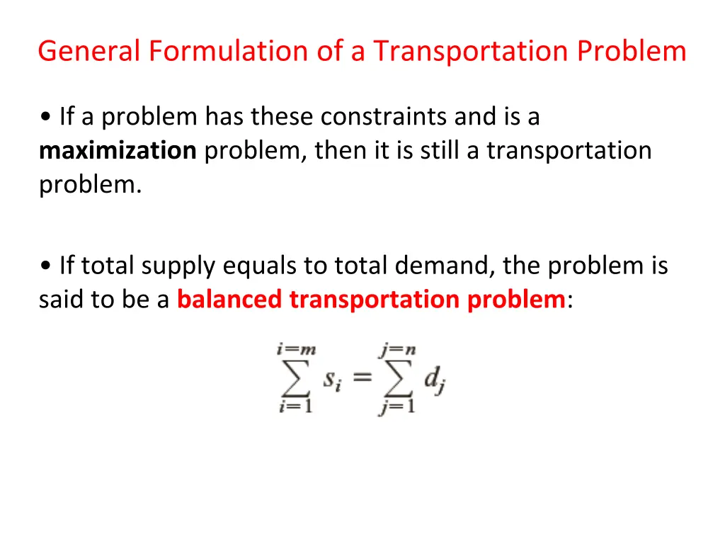 general formulation of a transportation problem 1