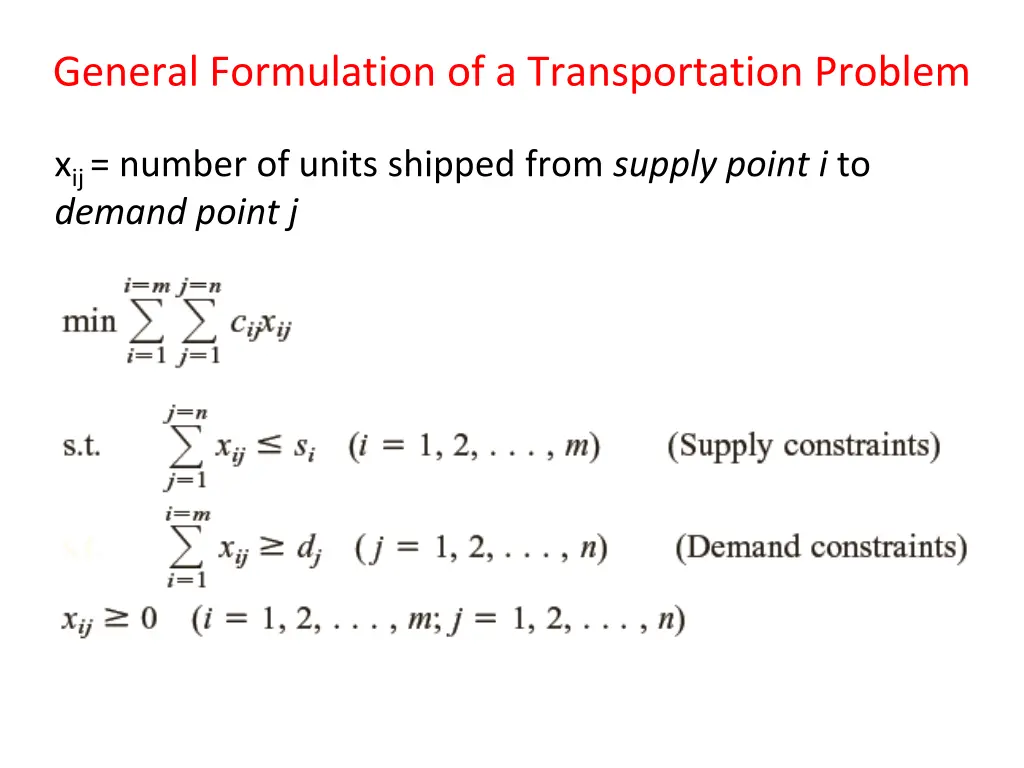 general formulation of a transportation problem