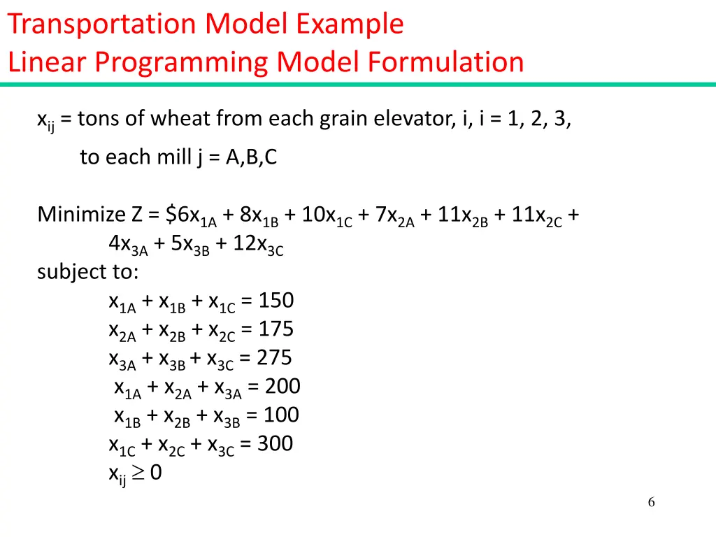 transportation model example linear programming