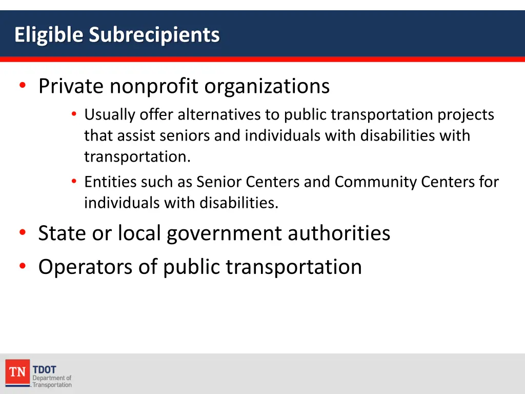 eligible subrecipients