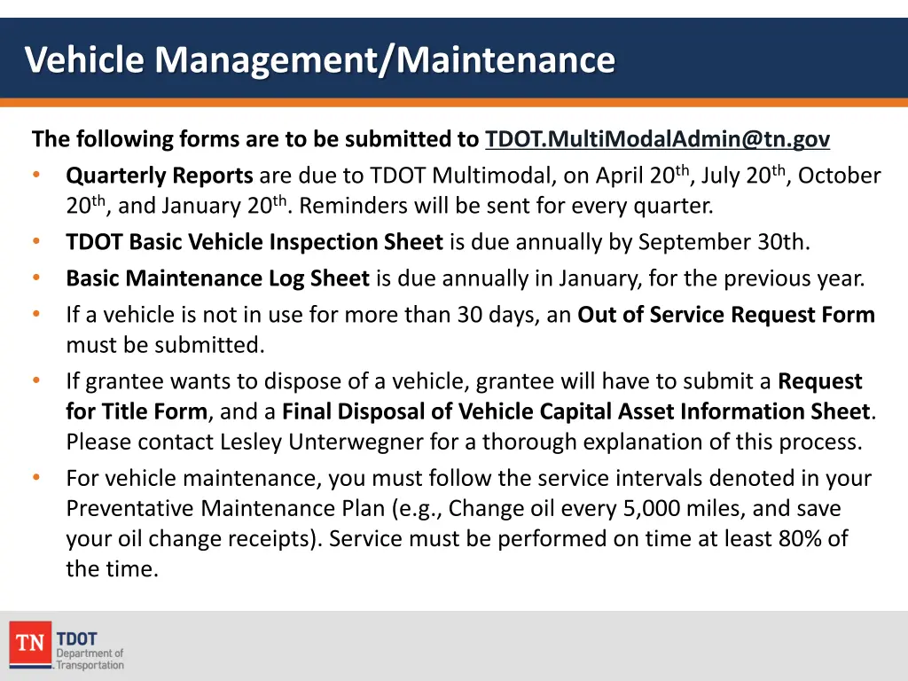 vehicle management maintenance