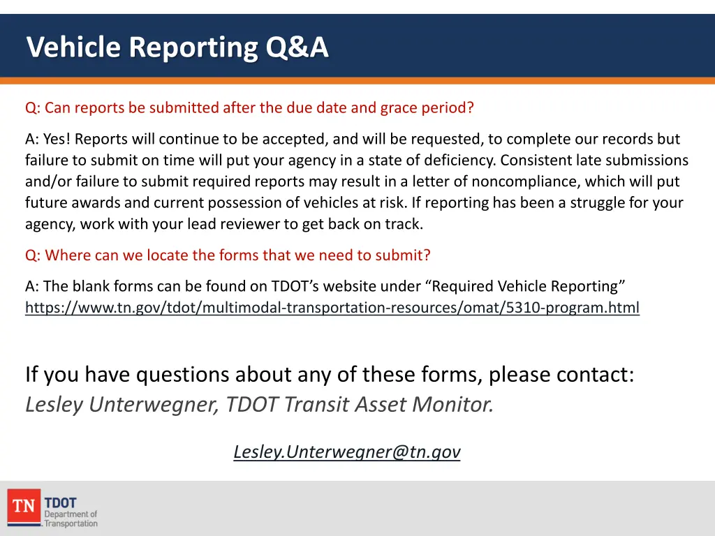 vehicle reporting q a