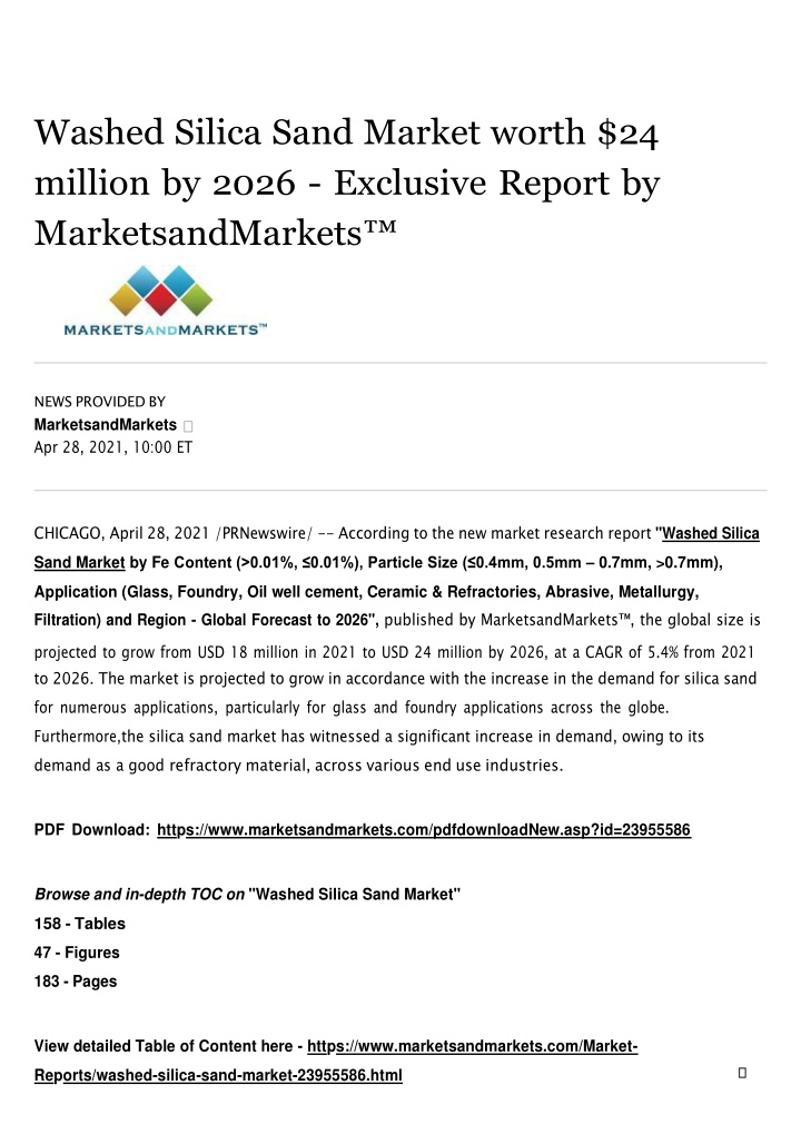 washed silica sand market worth 24 million