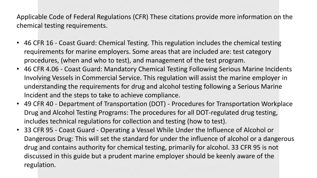 applicable code of federal regulations cfr these