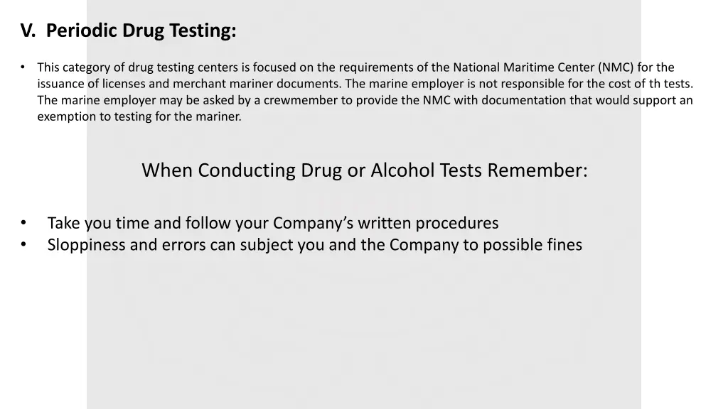 v periodic drug testing