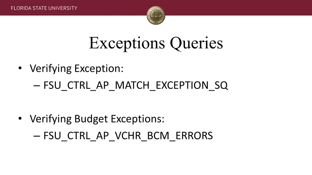 exceptions queries