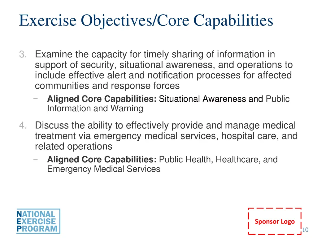 exercise objectives core capabilities 1