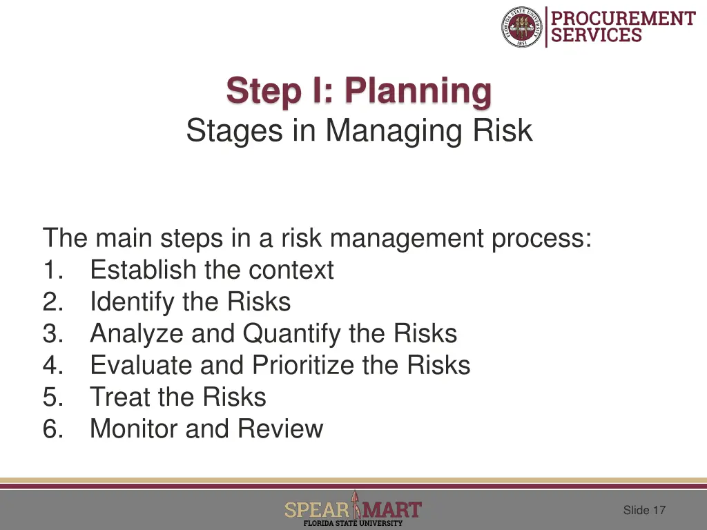 step i planning stages in managing risk