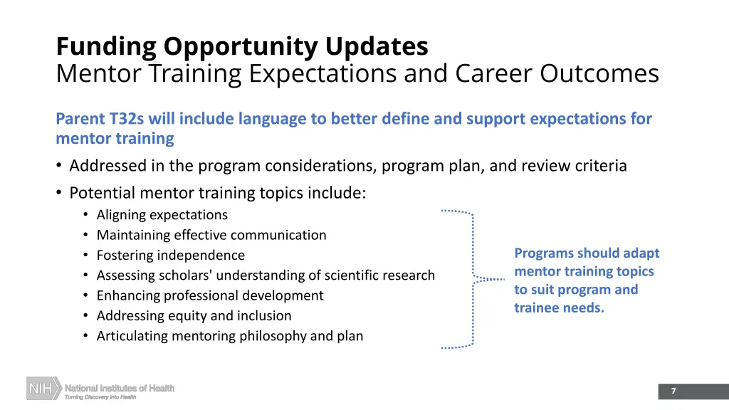 funding opportunity updates mentor training