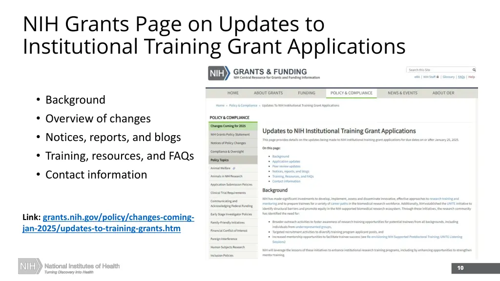 nih grants page on updates to institutional