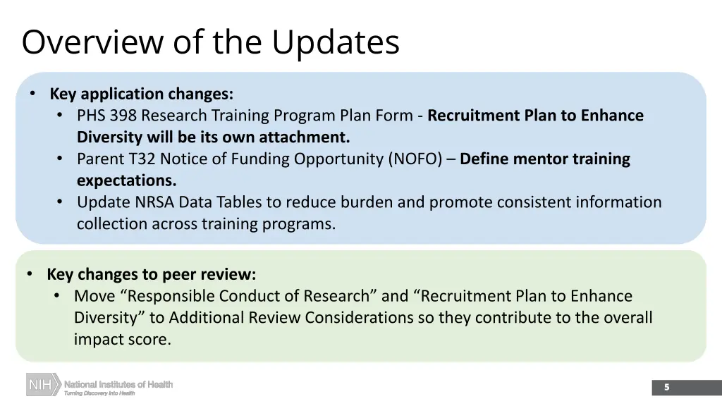 overview of the updates