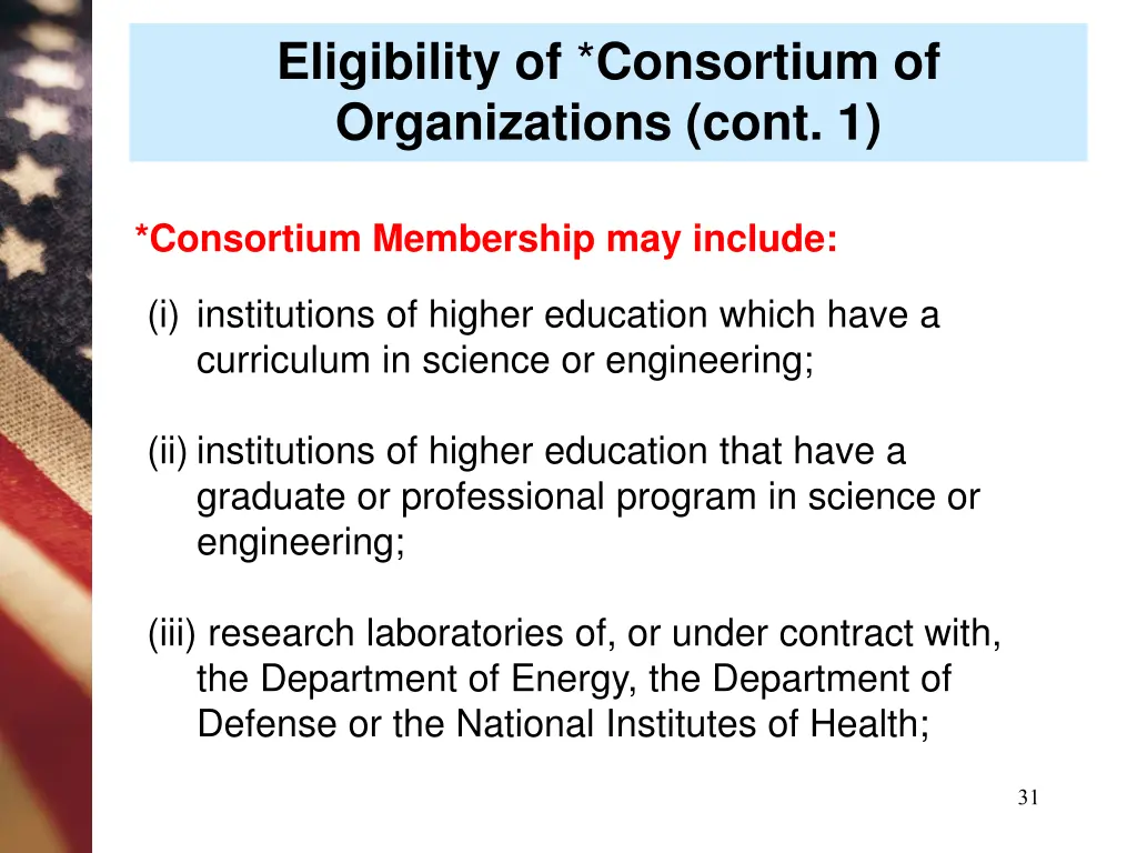 eligibility of consortium of organizations cont 1