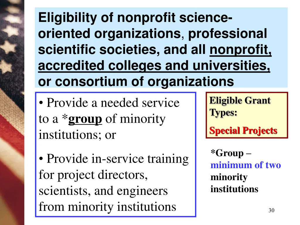 eligibility of nonprofit science oriented