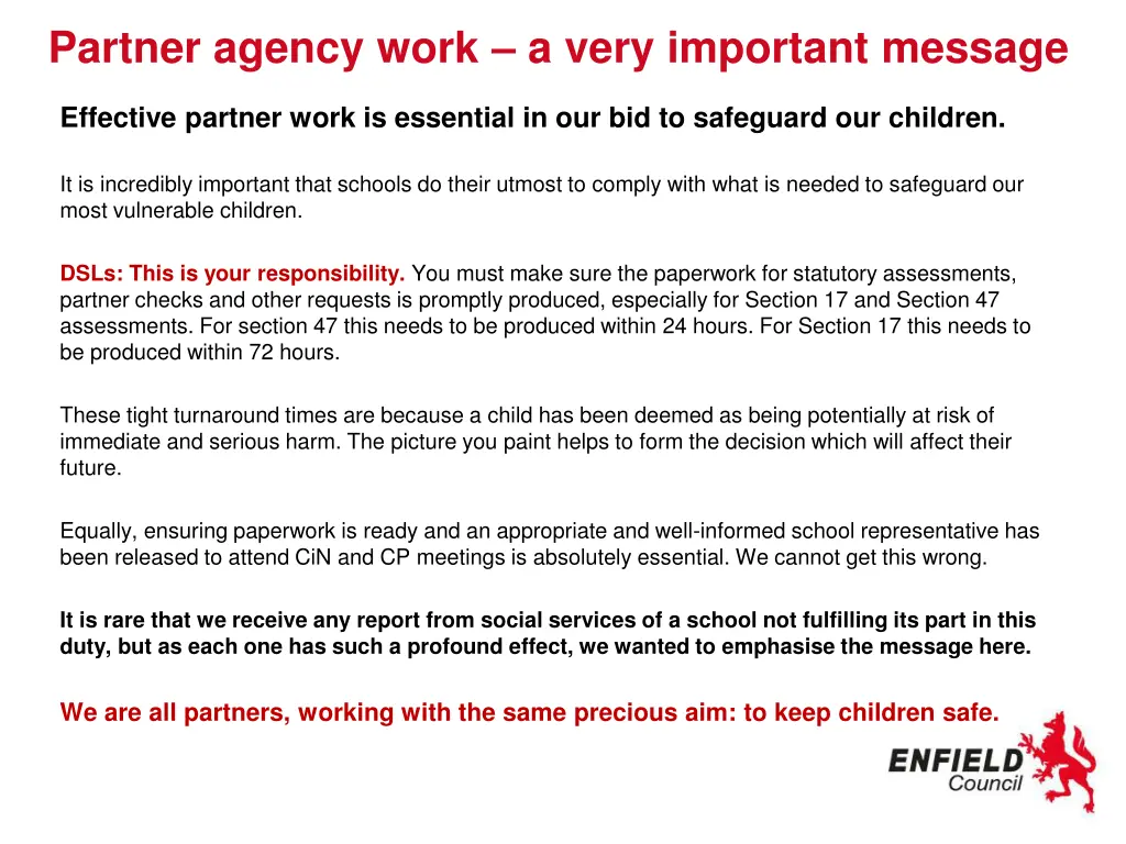 partner agency work a very important message