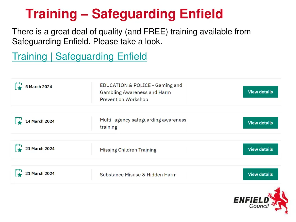 training safeguarding enfield