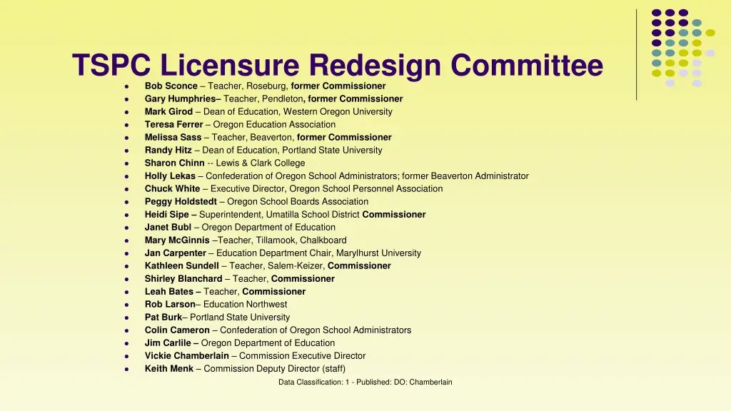 tspc licensure redesign committee bob sconce