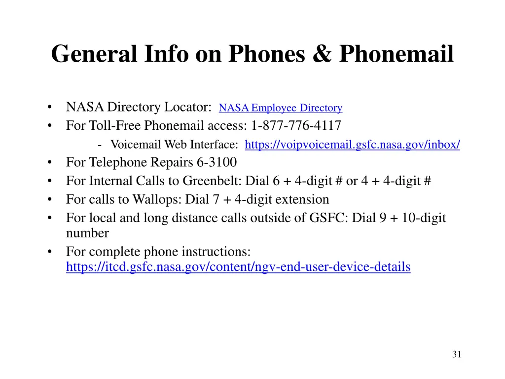 general info on phones phonemail