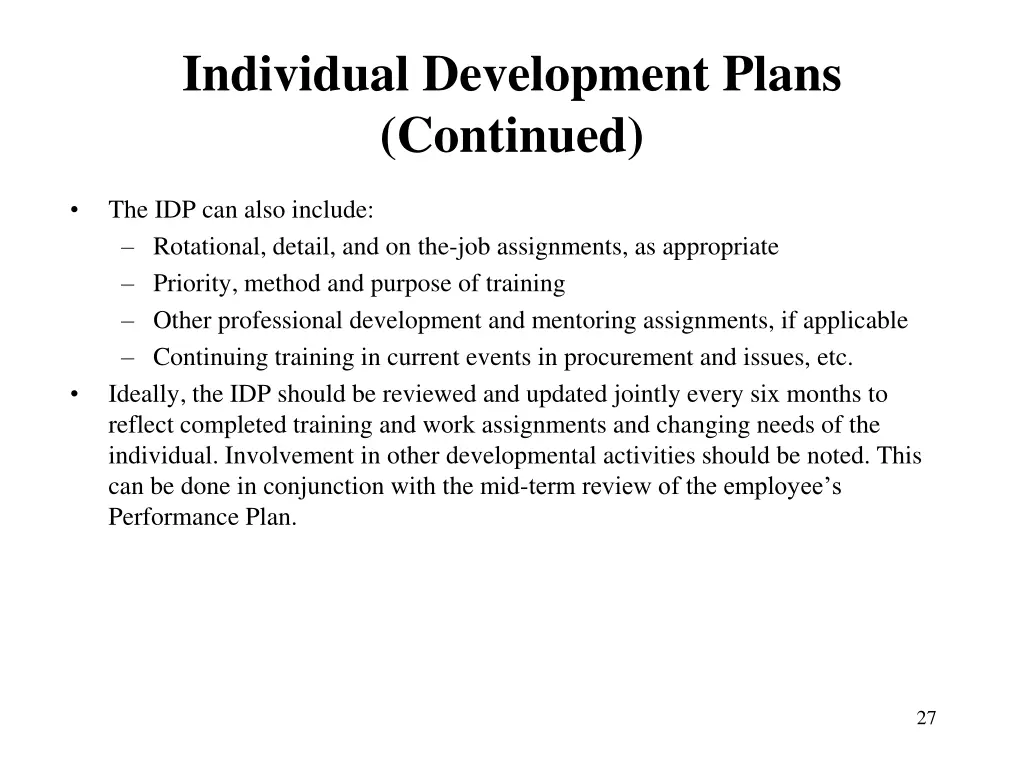 individual development plans continued