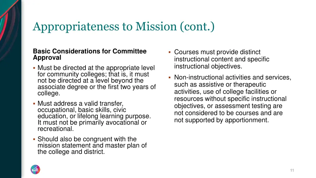 appropriateness to mission cont