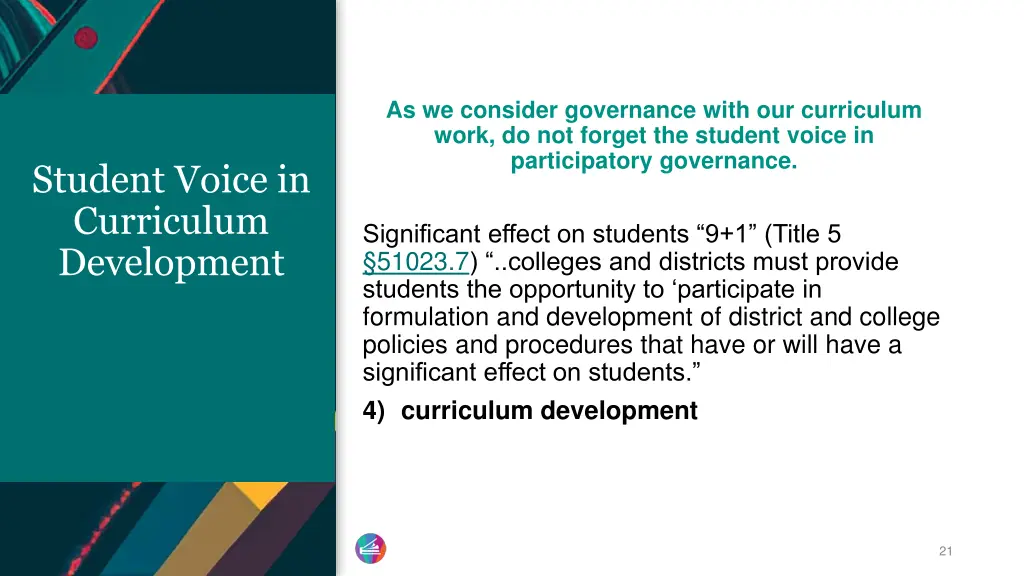 as we consider governance with our curriculum