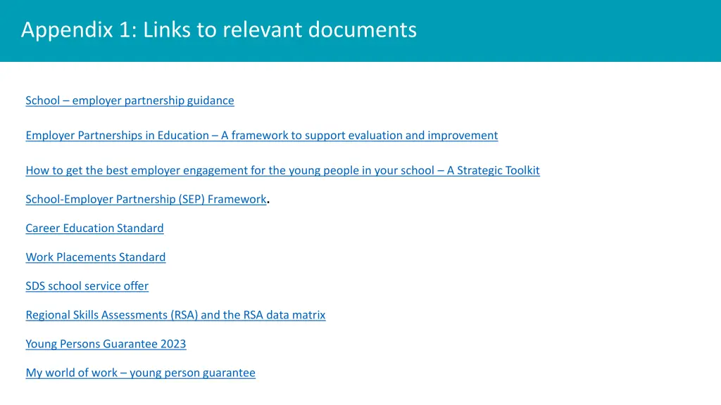 appendix 1 links to relevant documents